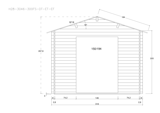 Wochenendhäuser Gartenhäuser H28-3046+300FS-DT-ET-EF