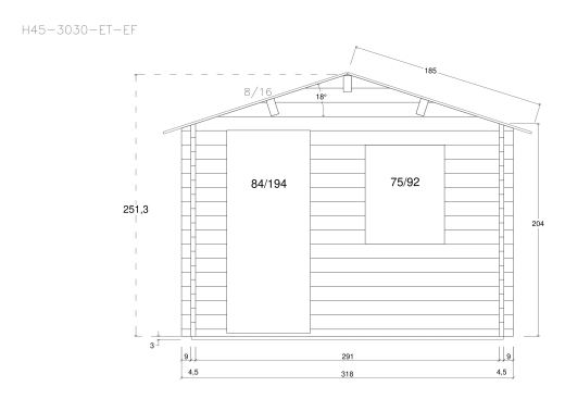 Gartenhäuser H45-3030-ET-EF