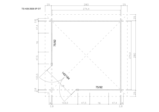 Gartenhäuser TS-H28-2828-5P-DT